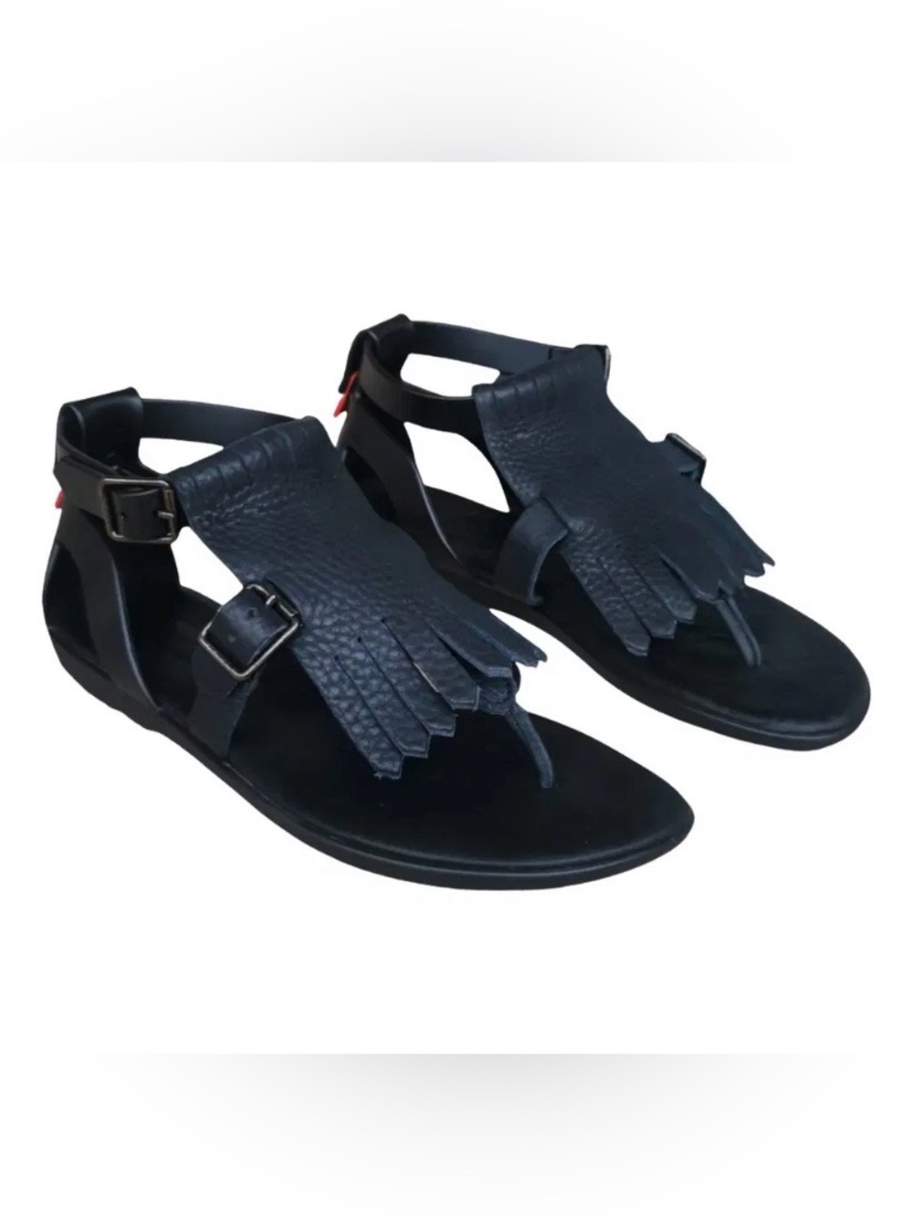 Hunter Black Leather Fringe Gladiator Sandals
